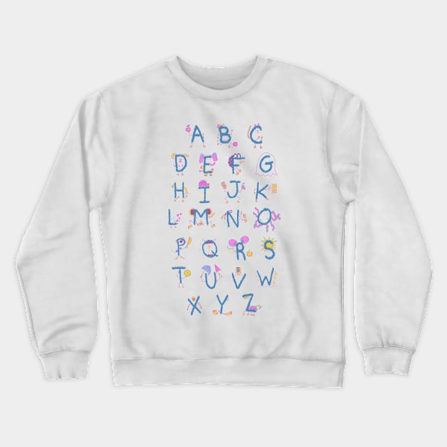 Cute alphabet characters | A to Z | pink blue purple on charcoal Crewneck Sweatshirt by Ipoole